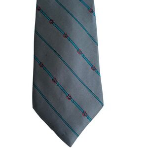 Vintage Tattersall Mens Silk Tie Gray Teal Red‎ Equestrian Stripe Pattern